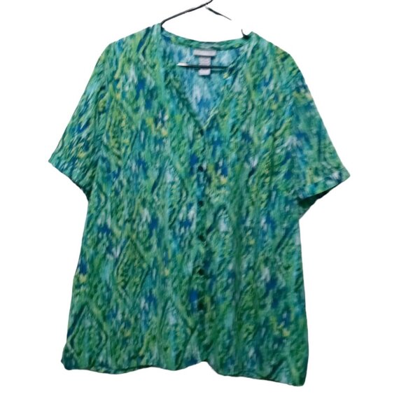 Catherines Womens Artsy Geometric Colorful Button Front Top Size 2X (22/24W) - Picture 1 of 11